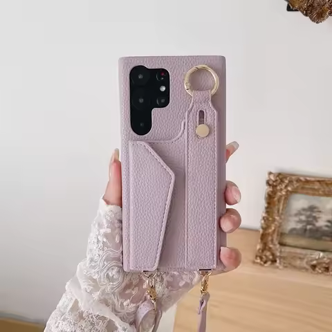 Wrist Strap Crossboby Phone Case for Samsung Galaxy S24 S22 Ultra Plus S23 FE A15 A25 A35 A55 A24 A34 A54 A14 With Card Holder