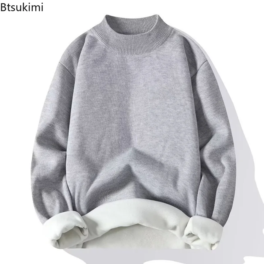 2025 Winter New Men's Half High Collar Thickened Knitted Sweater Casual Base Layer Top Motorcycle Base Layers Warm Cozy Pullover