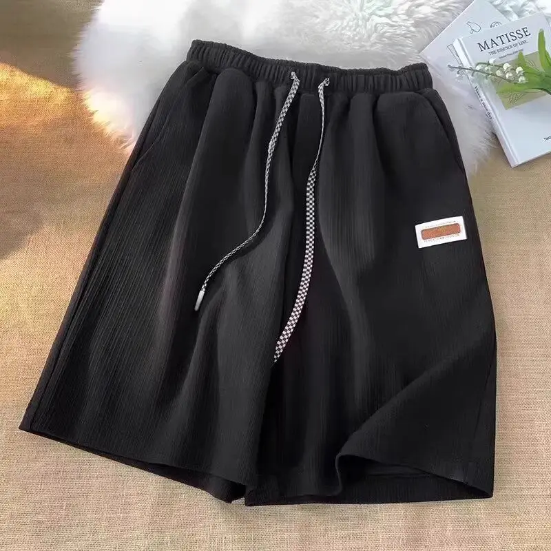 

Summer Thin Ice Silk Shorts Men's Trendy Loose Beach Sports Casual Mid-Length Pants Elastic Waist Pocket Design City Walk