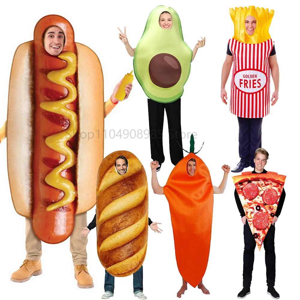 

Unisex Women Men Hot Dog Baguette Chili Cupcake Tuna Croissant Potato Pizza Donut Fancy Dress Up Adult Couple Halloween Costume