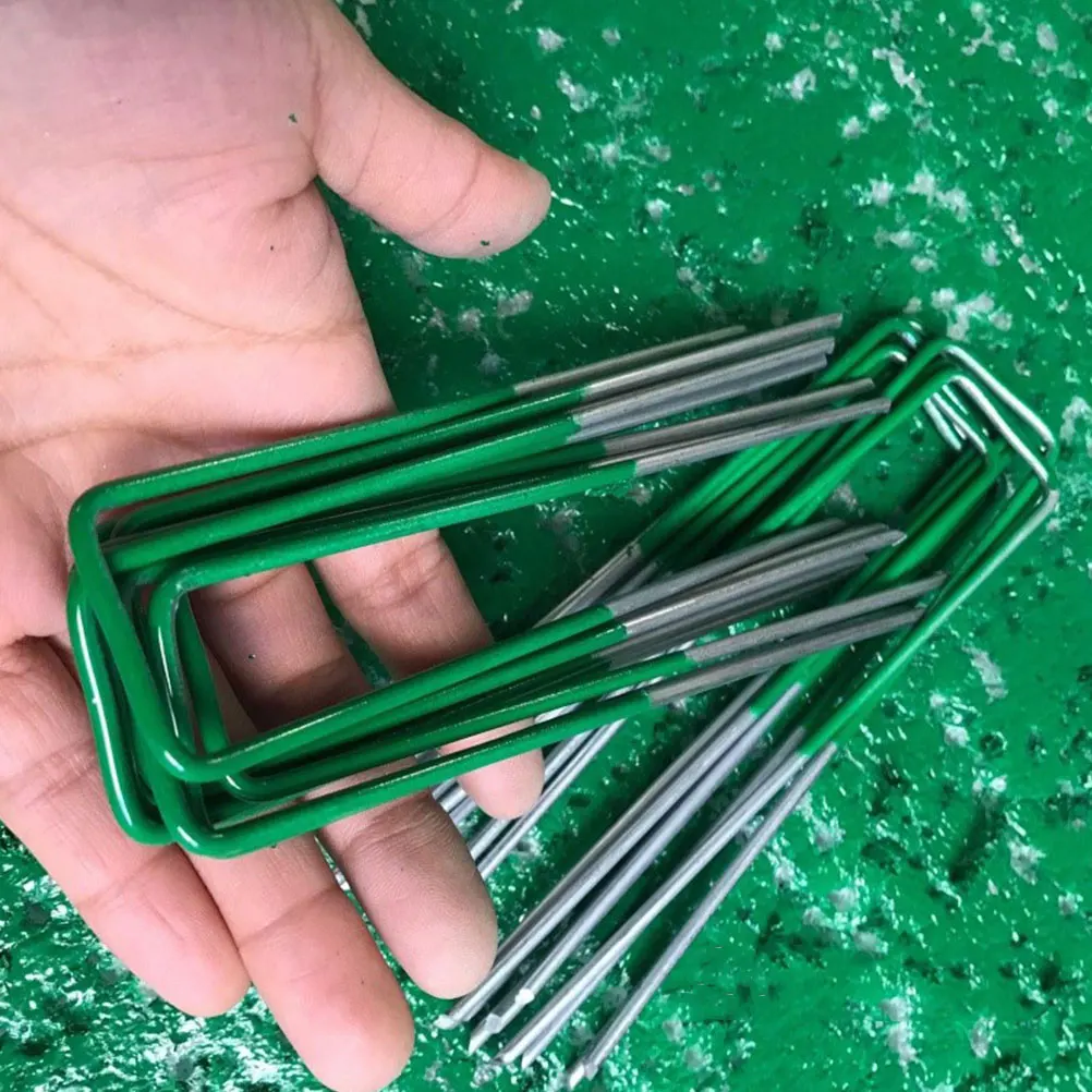 

20pcs U-Shaped Garden Nails Lawn Stakes Sod Fixing Pegs For Tents Turf Ground Penetration Easy Installation Green Color