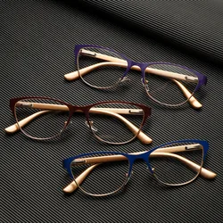 Fashion Semi Rimless Reading Glasses Unisex Metal Cat Eye Presbyopic Eyeglasses Frames Women Optical Eyewear Diopter +1.0 +3.5