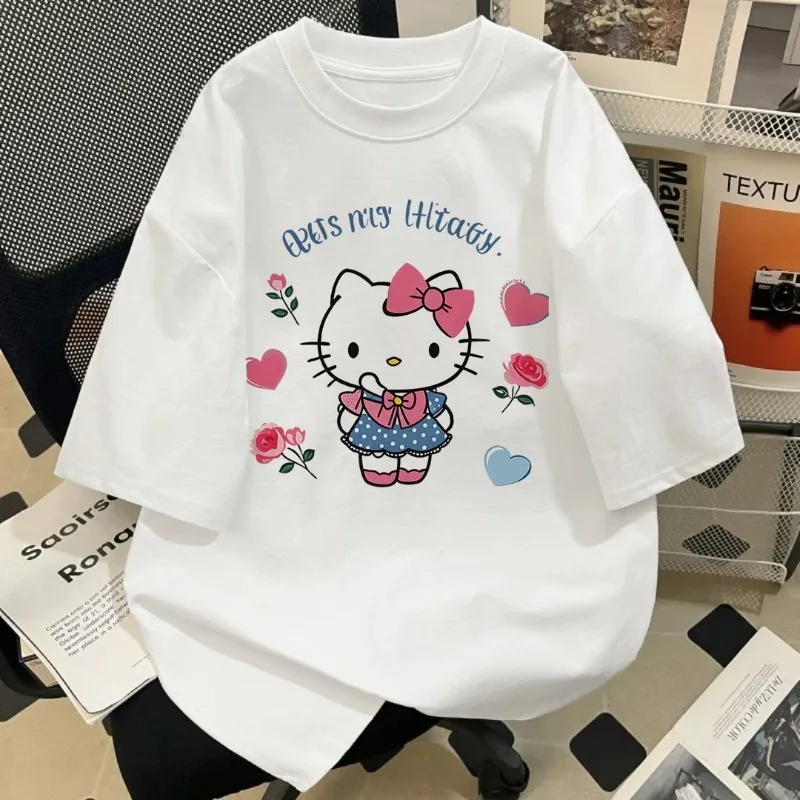 

Футболка Miniso Hello Kitty с 3D принтом мультфильма, новая повседневная, модная, дышащая, свободная, быстросохнущая рубашка с короткими рукавами