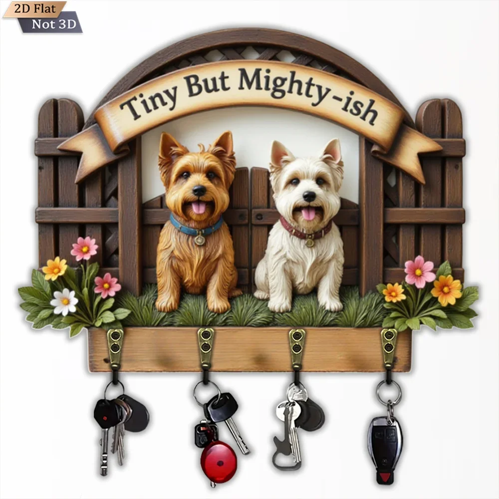 2D Flat, 1pc, Double Dog Shape Key Hook Wooden Multifunctional Home Key Hook, Comes with Four Metal Hooks, Wall Decoration,