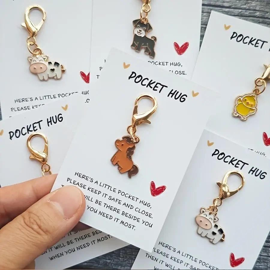 1/5/10/20/50/100pcs Fun Mini Farm Keychains with Cute Dog, Chick, Cow, Foal And More - Includes Pocket Hug Card, Ideal Gift for