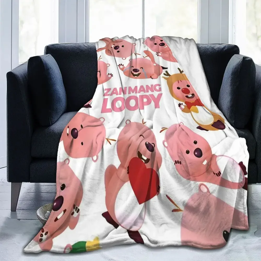 Zanmang Loopy Cartoon Coral Fleece Plush Throw Blanket Cute Kawaii Blanket for Bed Office Lightweight Thin Bed Rug