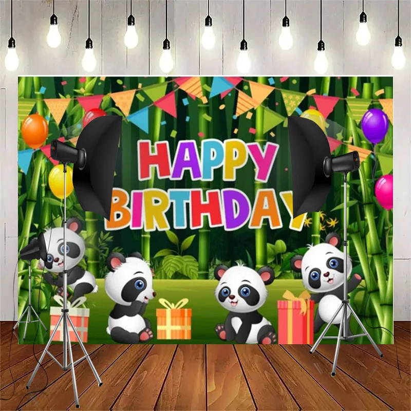 Green Bamboo Panda Backdrop Cute Pattern for Kids Children Party Photography Background Banner Decor Baby Shower Studio Props