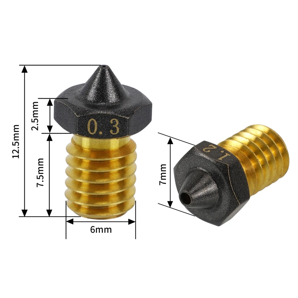 1/2/5PCS E3D V6 Brass PTFE Nozzle Coated Non Stick Filament 0.2/0.3/0.4/0.6/0.8/1.0mm High Speed Flow Nozzles 3D Printer Parts