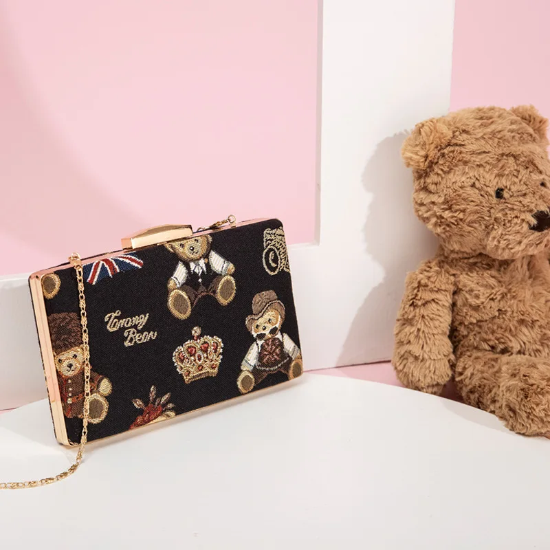 New Fashionable Bear Purse Shoulder Crossbady Handbags for Women Ladies Cute Chain Mini Clutch Envening Bag Long Wallet for Girl