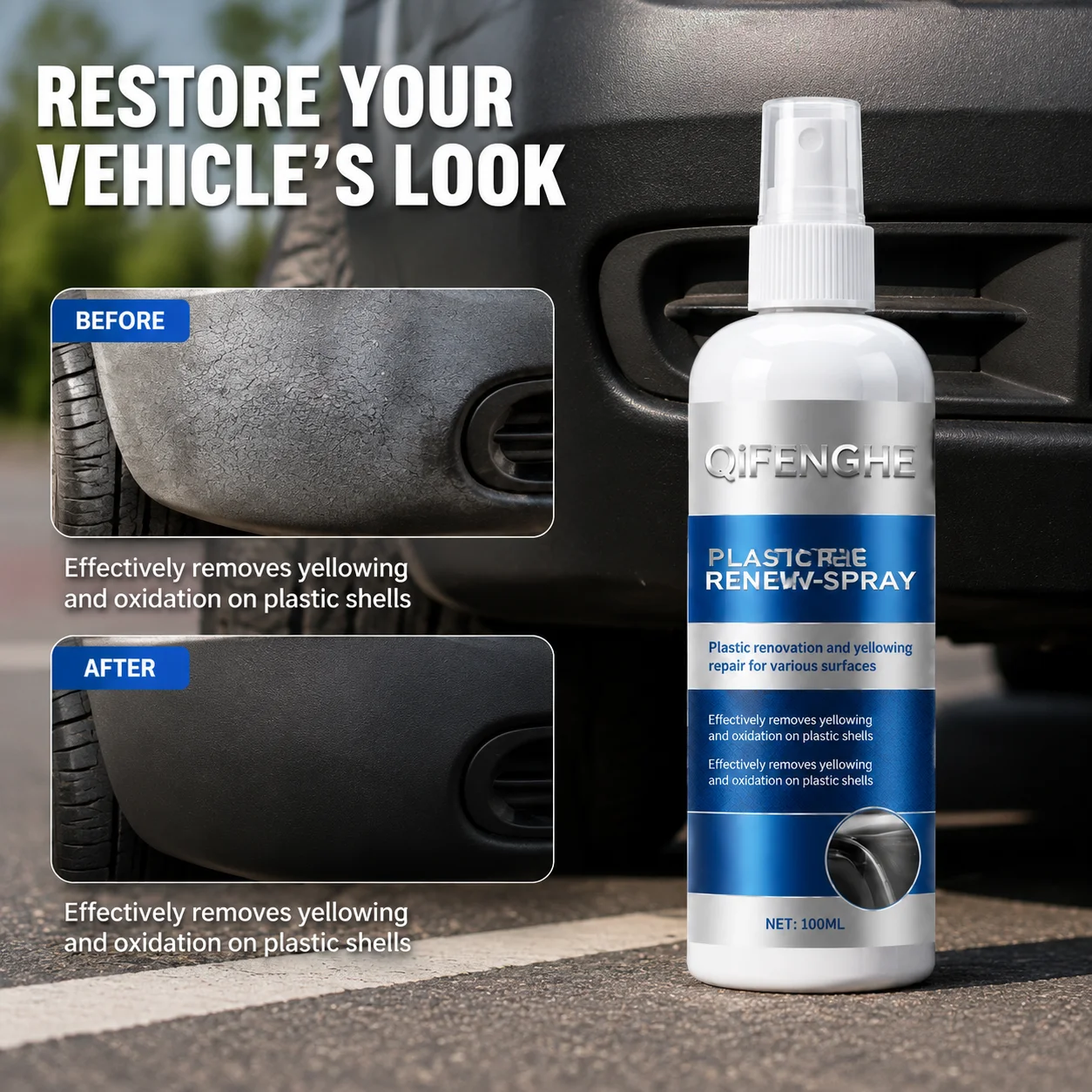 Anti-Fade Plastic Refinish Agent Repair Aged Discolored Trim Restore Shiny Black Finish Long Lasting Waterproof Protection