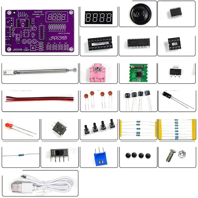 ABKP-Kit DIY Radio Multifungsi 87-108Mhz FM Radio Dapat Disesuaikan Modul DIY LED Volume Tampilan Digital Dapat Disesuaikan Tanpa Cangkang