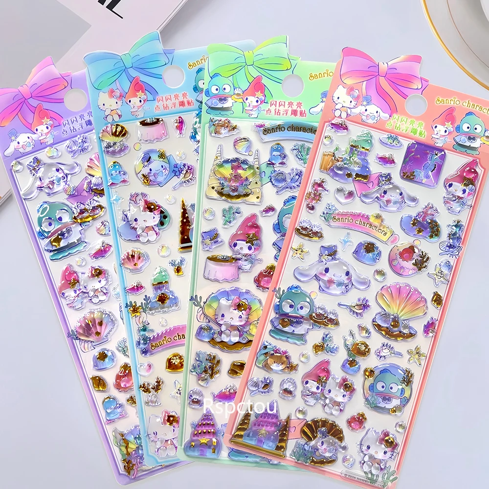 

New 4pcs Kawaii Anime 3D Relief Stickers for School Student Stationery Kuromi Pochacco My Melody Cinnamoroll Crystal Sticker