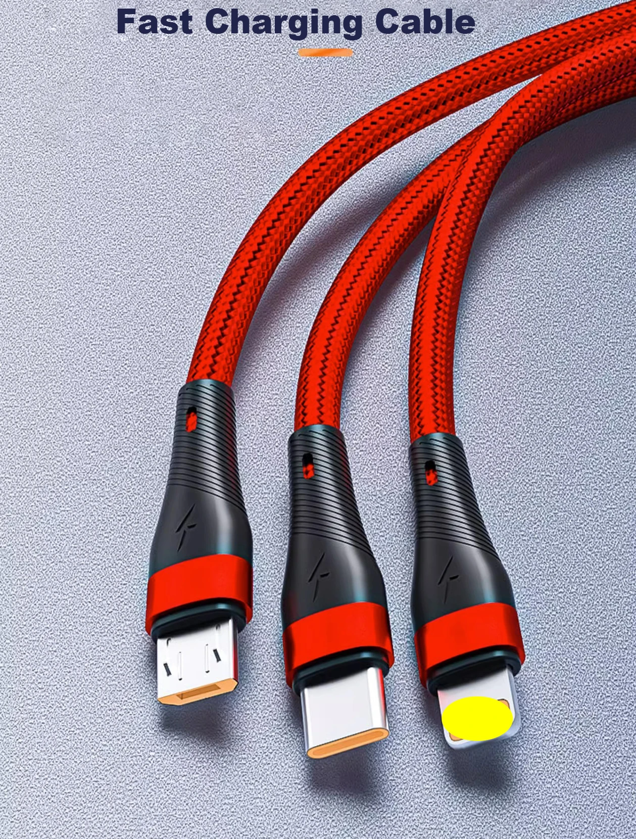 100W 6A luminous nylon 3in1 cable suitable for Android Apple  xiaomi Huawei three in one fast charging data cable