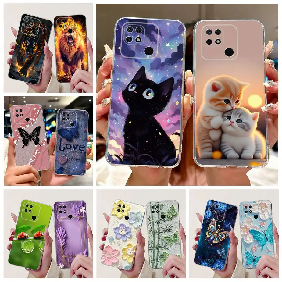 Para Xiaomi Redmi 10C funda lindo gato de lujo mariposa cubierta pintada 6,71 ''funda de silicona suave para Xiaomi Redmi 10C Redmi10C Fundas