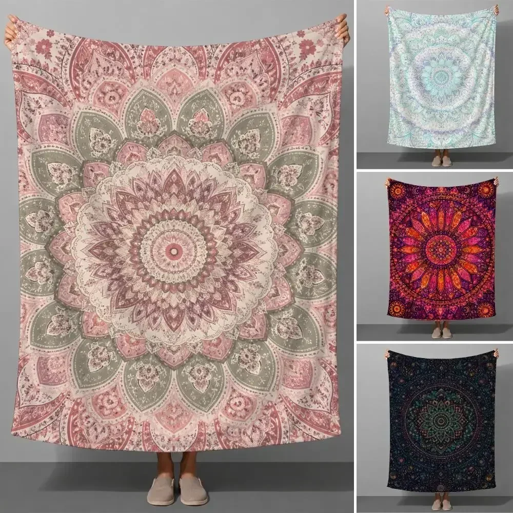 Hippie Mandala India Bohemian Psychedelic Spiritual Art Pattern Throw Soft Flannel Throw Blanket Warm for Couch Bed Sofa Cozy
