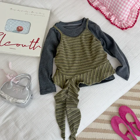 Girls Coat 2026 Autumn and Winter New Childrens Clothing Korean Style Girl Baby Foreign Style Color Collision False Two T-shirts