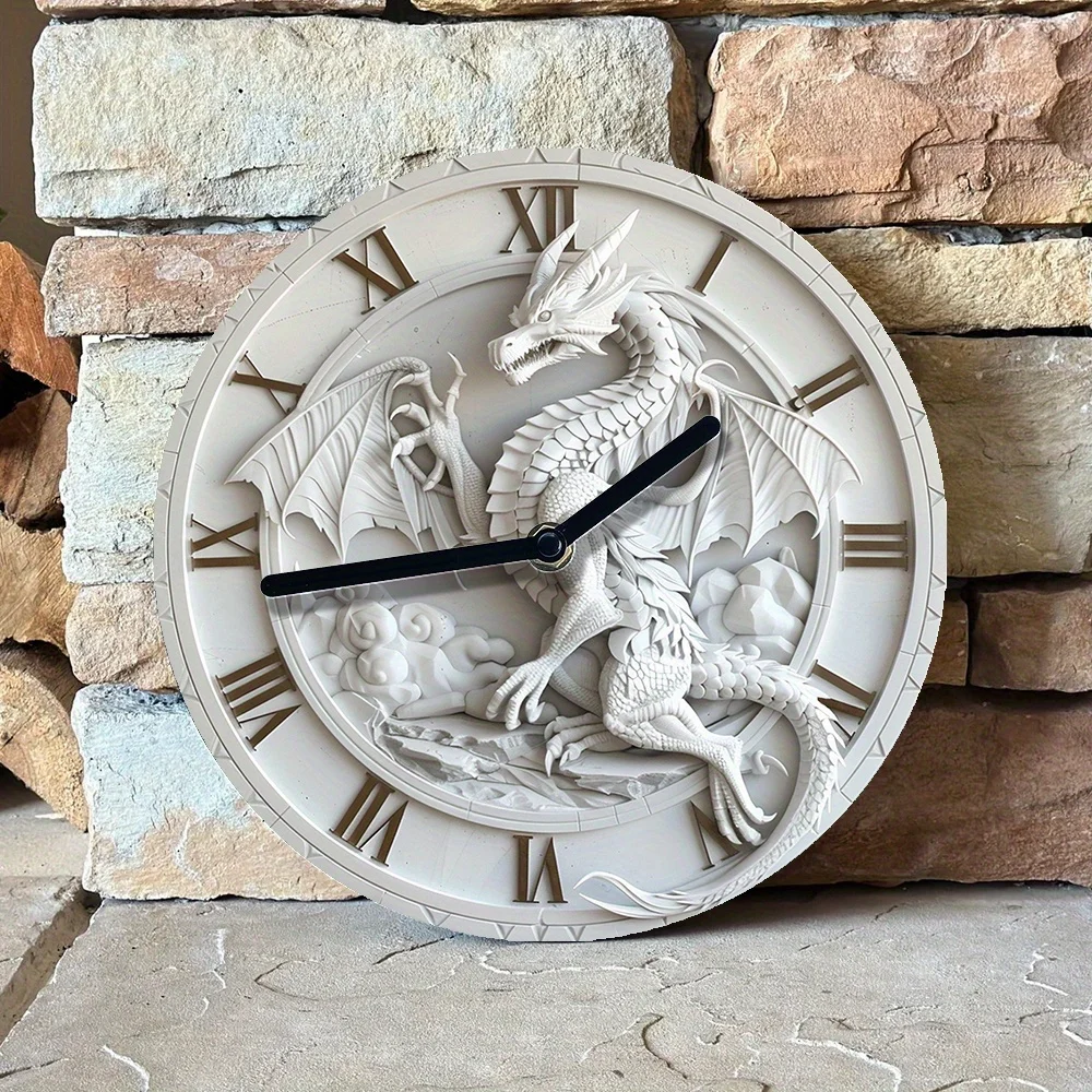 Silent Aluminum Wall Clock With Volcanic Dragon Design - Perfect For Living Room Decor, Mother'S Day & Thanksgiving