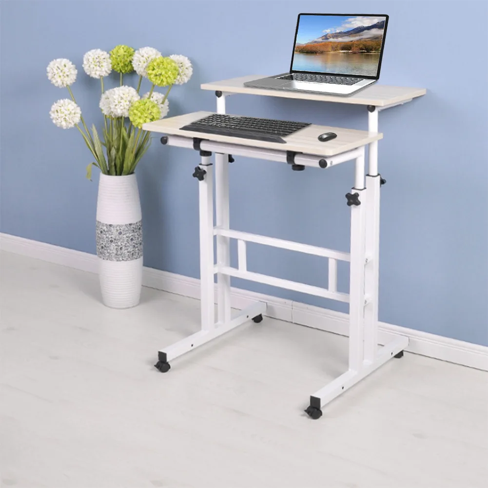 

60cm Adjustable Height Stand Up Laptop Desk Computer Standing Desk with Rollers (dark walnut)
