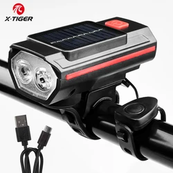 X-TIGER Solar Bicycle Light Horn Headlight 120dB TYPE-C Charging MTB Road Bike Front Lamp Outdoor Flashlight Bicycle Lights