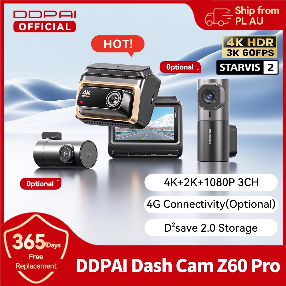2025New DDPAI 4K Dash Cam Z60 Pro Support avant et arrière intérieur caméra de voiture SONY STARVIS2 678 capteur 5GHz Wi-Fi ADAS 4G voiture DVR