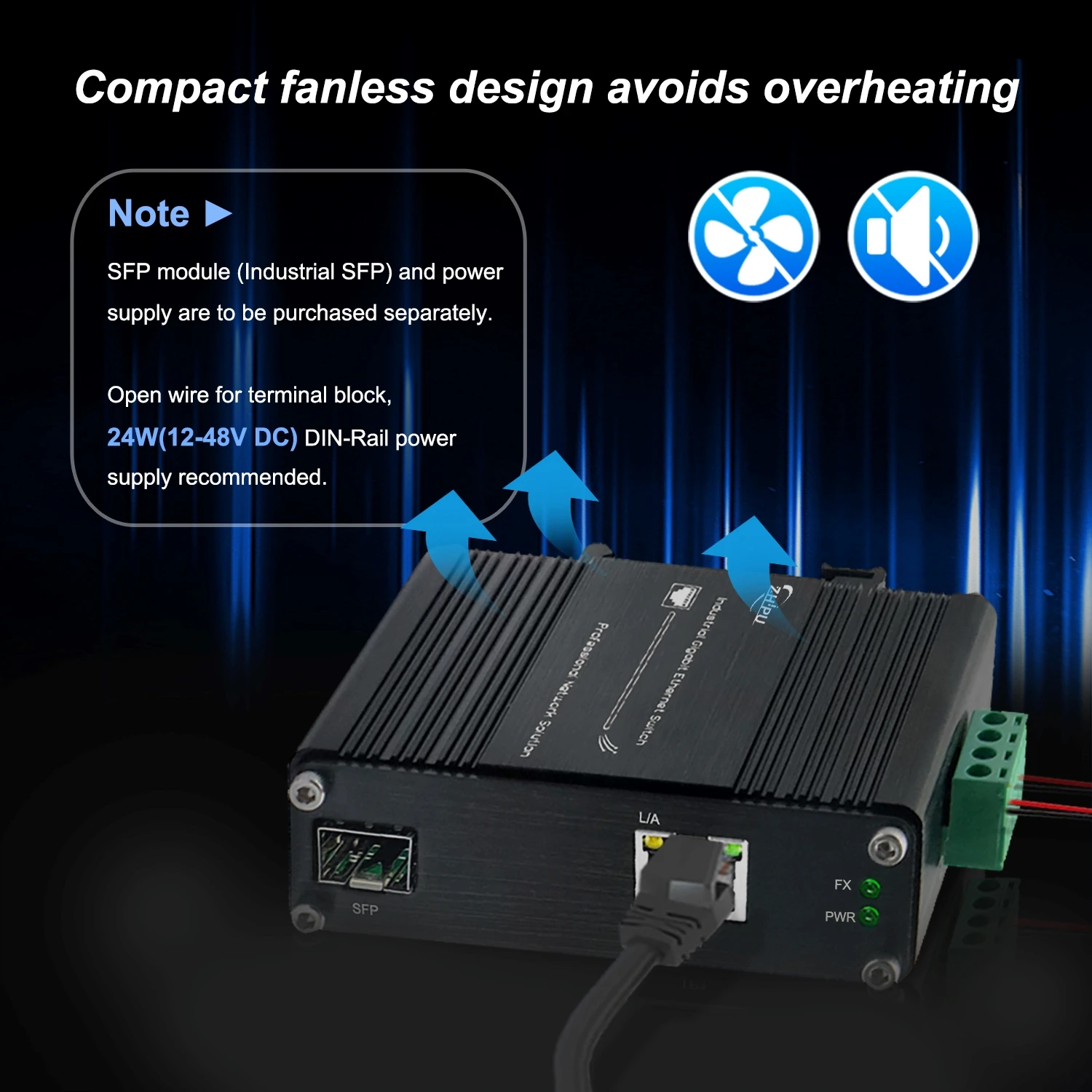 Industrial 10G Media Converter 10GBase-X SFP+ to 10G/5G/2.5G/1G/100M Base-T Fiber Media Converter DIN Aluminum Case