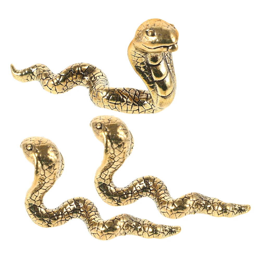 

3 Pcs Brass Snake Figurine Vintage Zodiac Car Decoration Statue Feng Shui Wealth Desk nament Mini Sculpture Home Decor