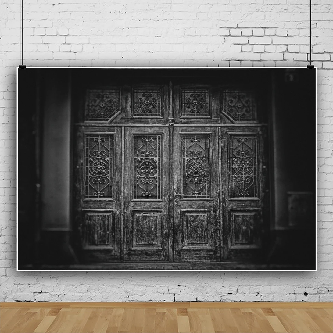 Laeacco Ancient Wooden Door Backdrop Last Century Vintage Doorway Halloween Boys Adults Artistic Portrait Photography Background