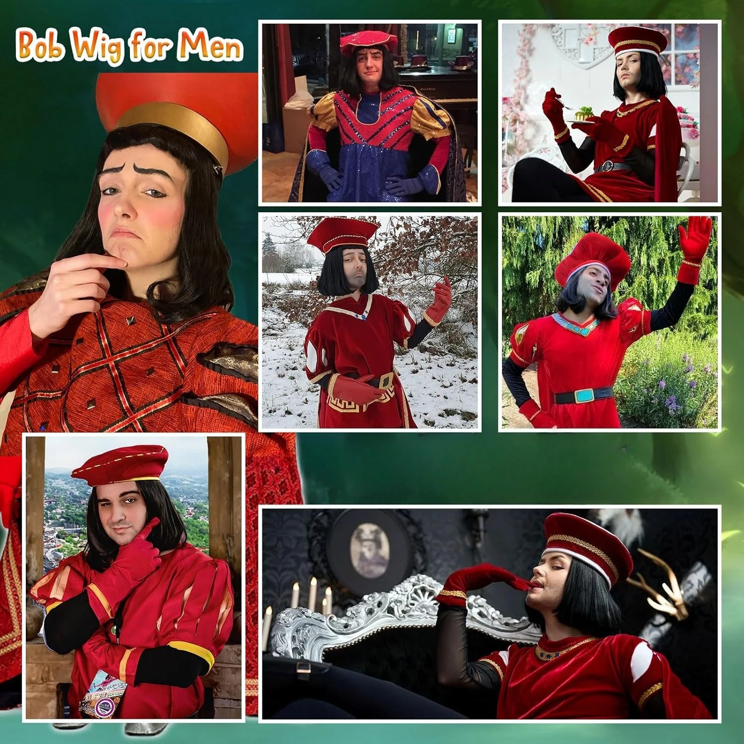 للجنسين شعر مستعار بوب أسود مع الانفجارات الكاملة قصيرة مستقيمة مقاومة للحرارة الاصطناعية الأسود زي الباروكات رجل تأثيري شعر مستعار حفلة الهالوين #4