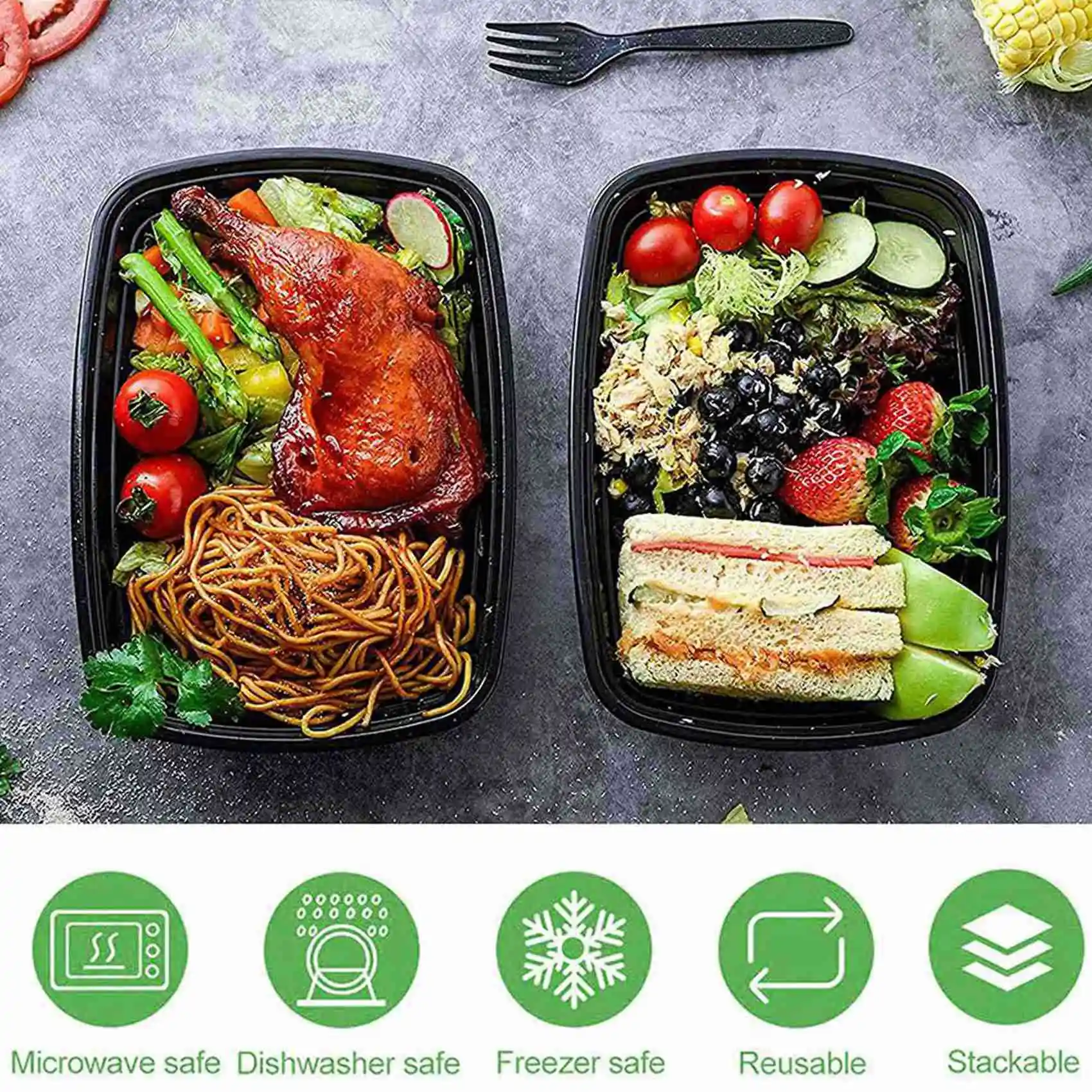 FLYY-100-Pack Meal Prep Containers Reusable To-Go Food Containers Plastic Bento Boxes Food Storage Lunch Box
