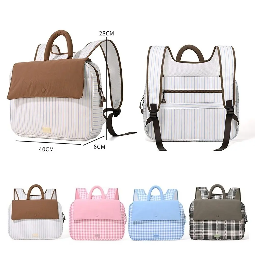 Double Shoulder Student Backpack Plaid Print Canvas Computer Backpack Portable Storage Bag for Lenovo Dell Laptop