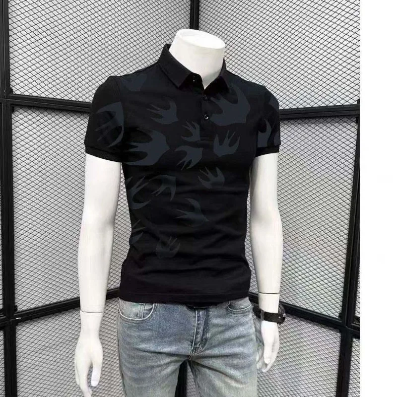 Man 100℅ Cotton Polo Shirts Skinny Black Print with Collar T Shirt for Men Cheap Brand Tops Summer Sleeves High Quality Luxury