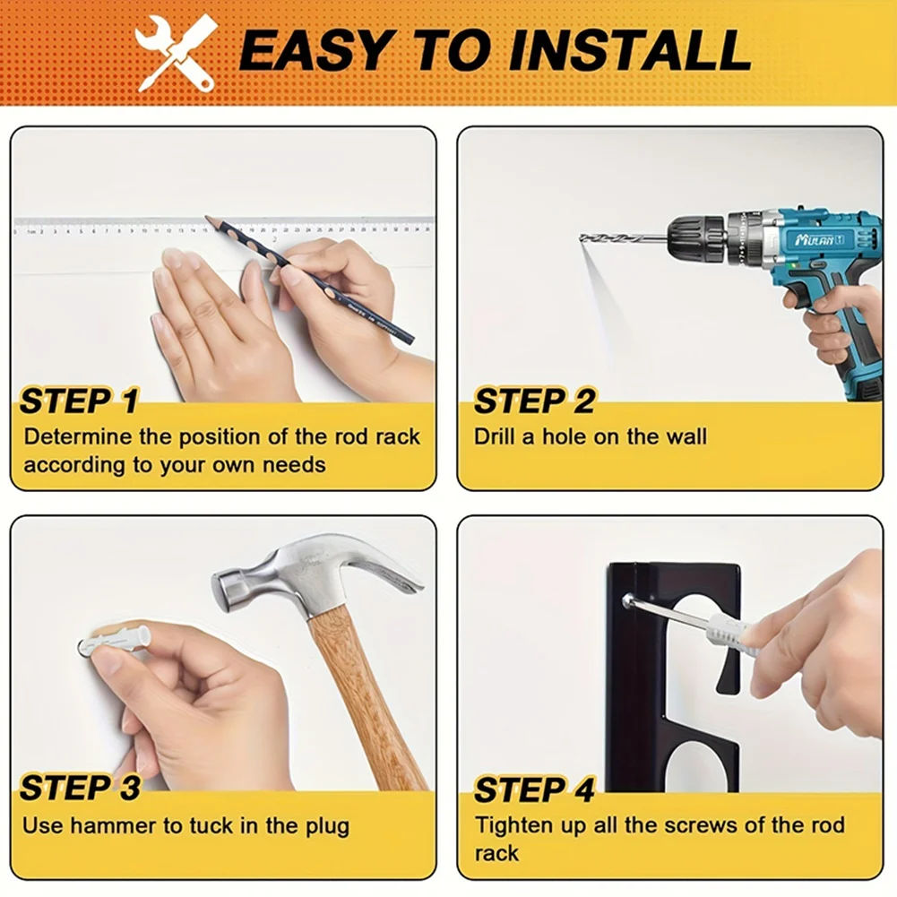 

【A44M】Настенный/потолочный держатель для удочек, 2 шт., металлическая подставка на 5 удилищ, горизонтальная, для гаража, подвала, дачи