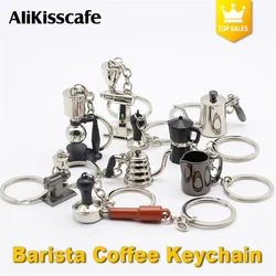 Creative Coffee Tamper Keychain Portafilter Handle Moka Pitcher Keyring Portable Coffeeware Espresso Accessories Barista Gift