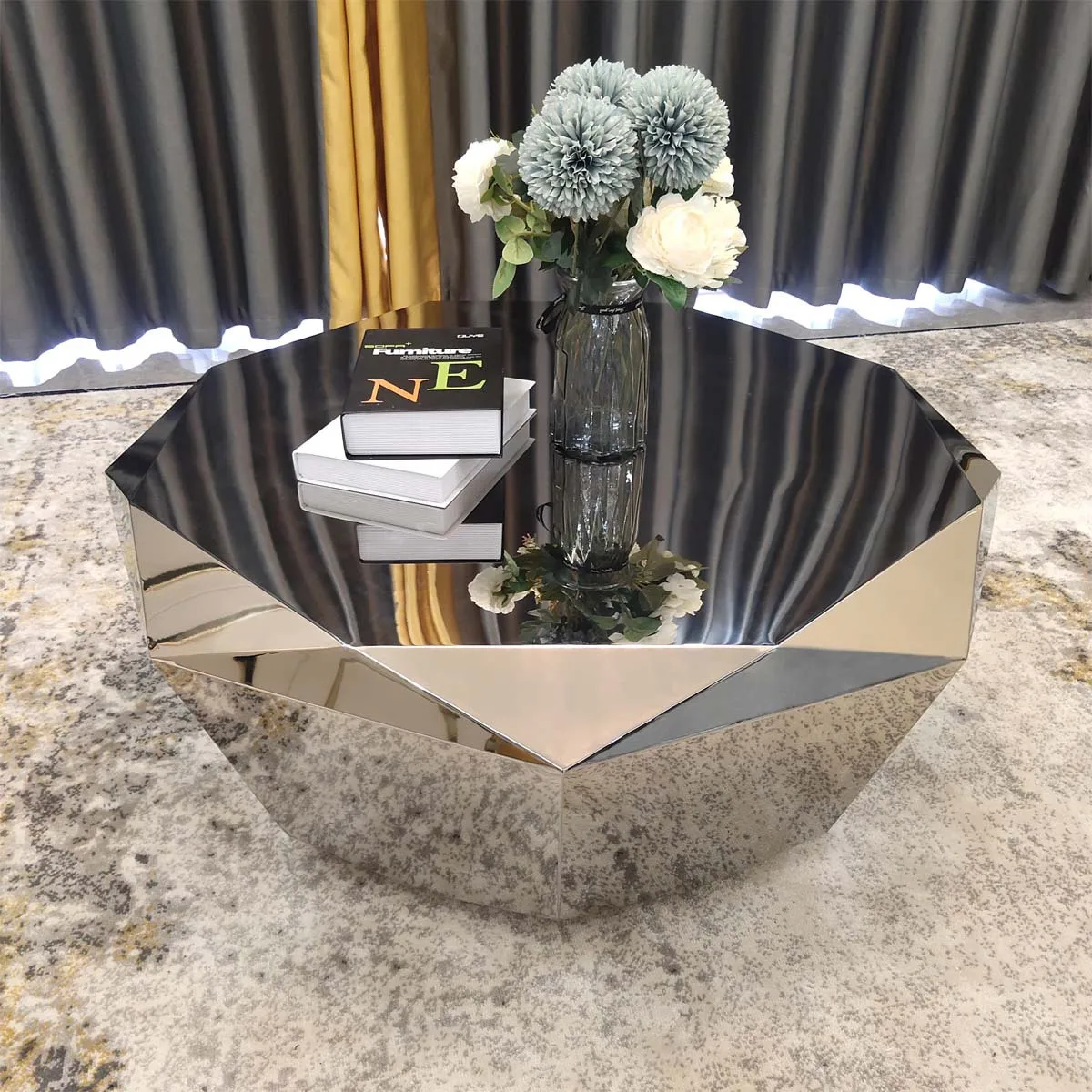All stainless steel diamond coffee table modern fashion light luxury living room model room sales department mirror titanium sma