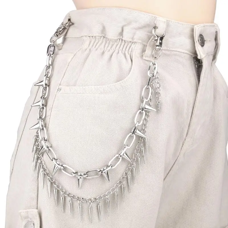 P9FE HIP HOP PANTS سلسلة روابط أنيقة للراقصات Punk 2000s Trend Jean Multi Layer Synains for street street