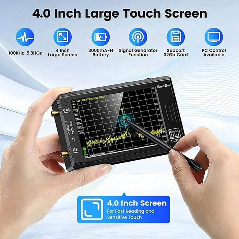 Tinysa-analizador de espectro Ultra portátil, generador de RF de 4,0 pulgadas, frecuencia pequeña 2 en 1100kHz a 5,3 Ghz, Cables SMA