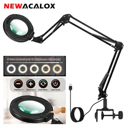 NEWACALOX Upgrade Magnifying Glass Light 5 Colors Table Lamp 5X Magnifier 110mm Diameter Lens Lighting Welding Tool