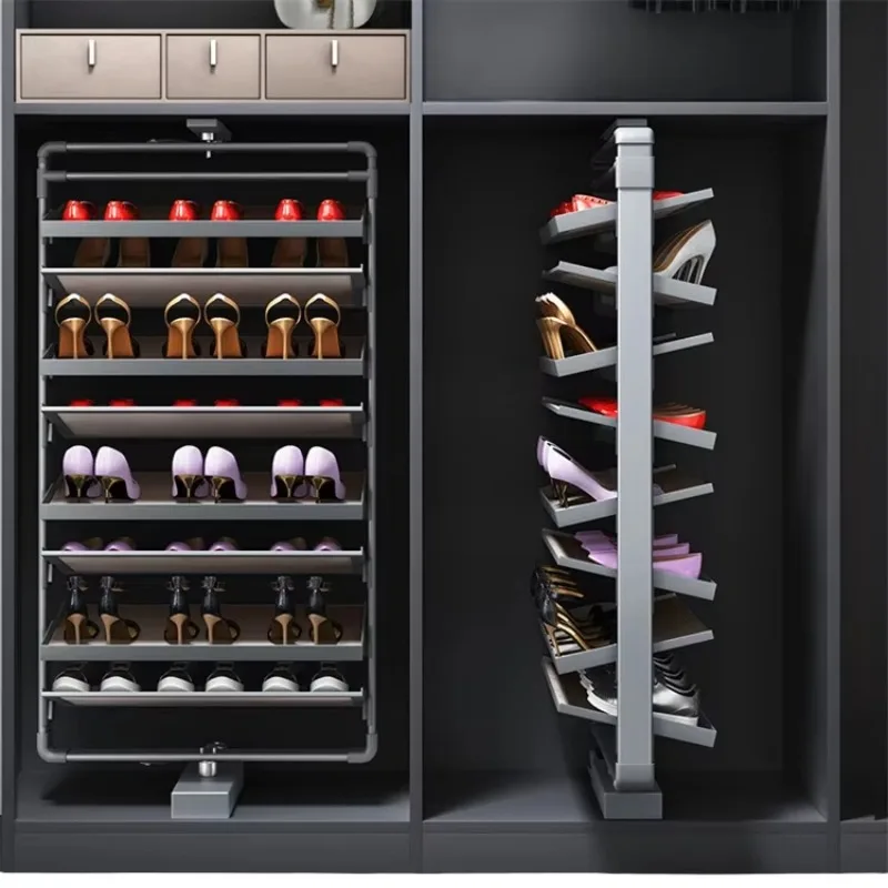 Wardrobe Hardware Soft Closing Revolving Shoe Rack Organizer Pull Out Rotating 360 Rotary Shoe Rack for Wardrobe