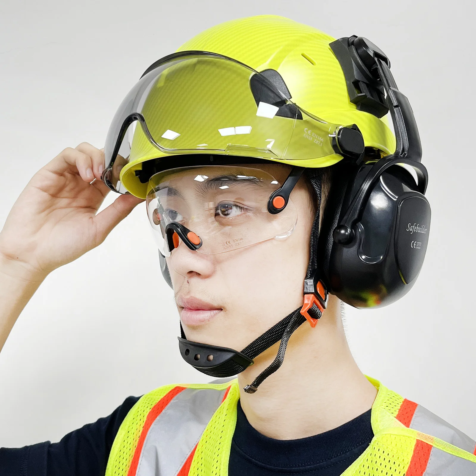 New Type CE Safety Helmet With Visor For Engineer And Earmuff EN352 ABS Hard Hat ANSI Work Cap Head Protection EN397