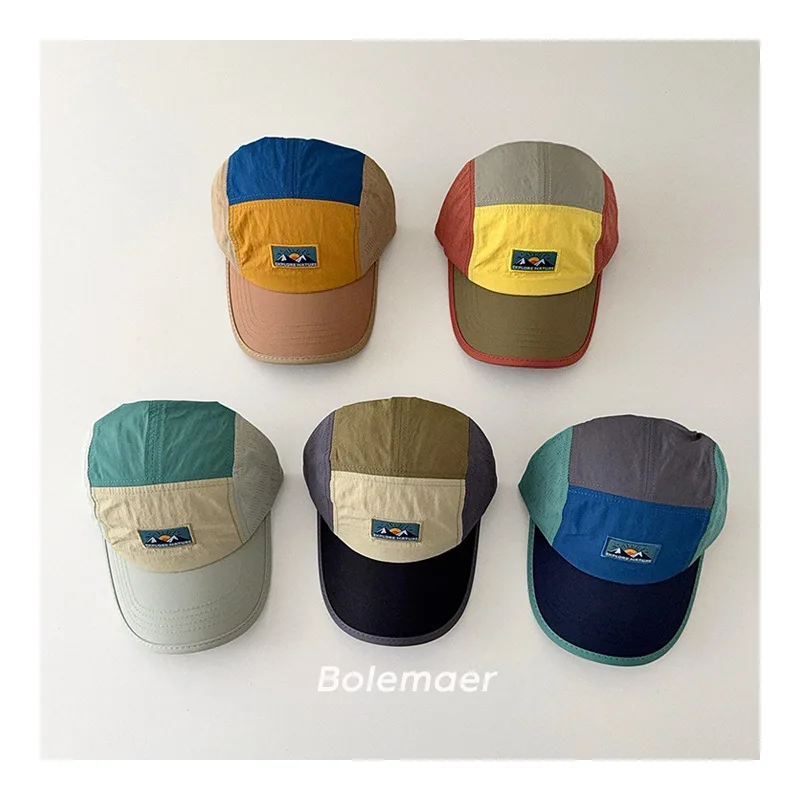 

Детские шапки, легкие быстросохнущие бейсболки на лето, модные солнцезащитные кепки с цветными блоками для мальчиков и девочек
