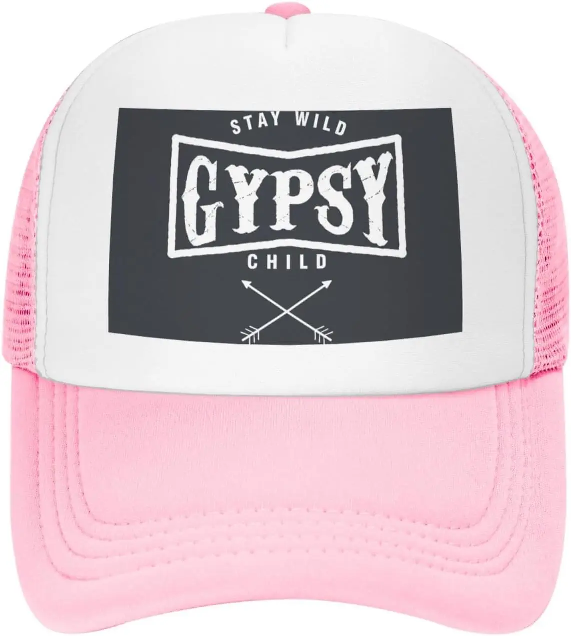 Gypsy Child Stay Wild Boho Mesh Trucker Hat Pink White Adjustable Unisex Casual Cap
