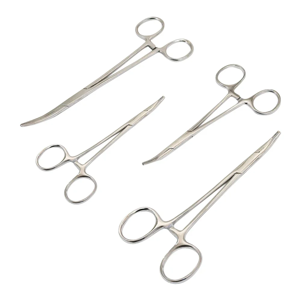 12.5/16/18cm Hemostatic Clamp Forceps Straight Curved Tweezers Medical Surgical Serrated Locking Forceps Curved Hemostat Farm