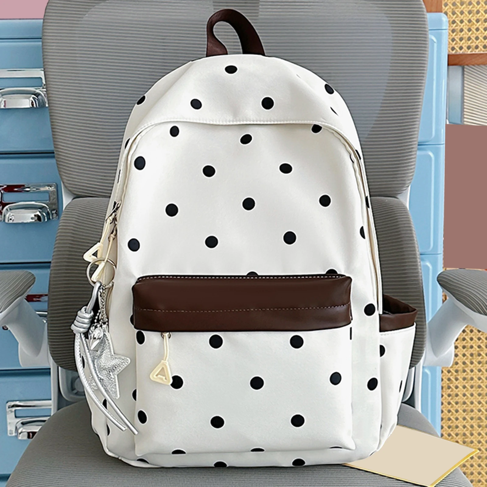 Polka Dot Aesthetic Preppy Backpack Kawaii Sweet Travel Casual Daypack Laptop Backpack for Elementary & Middle Girl
