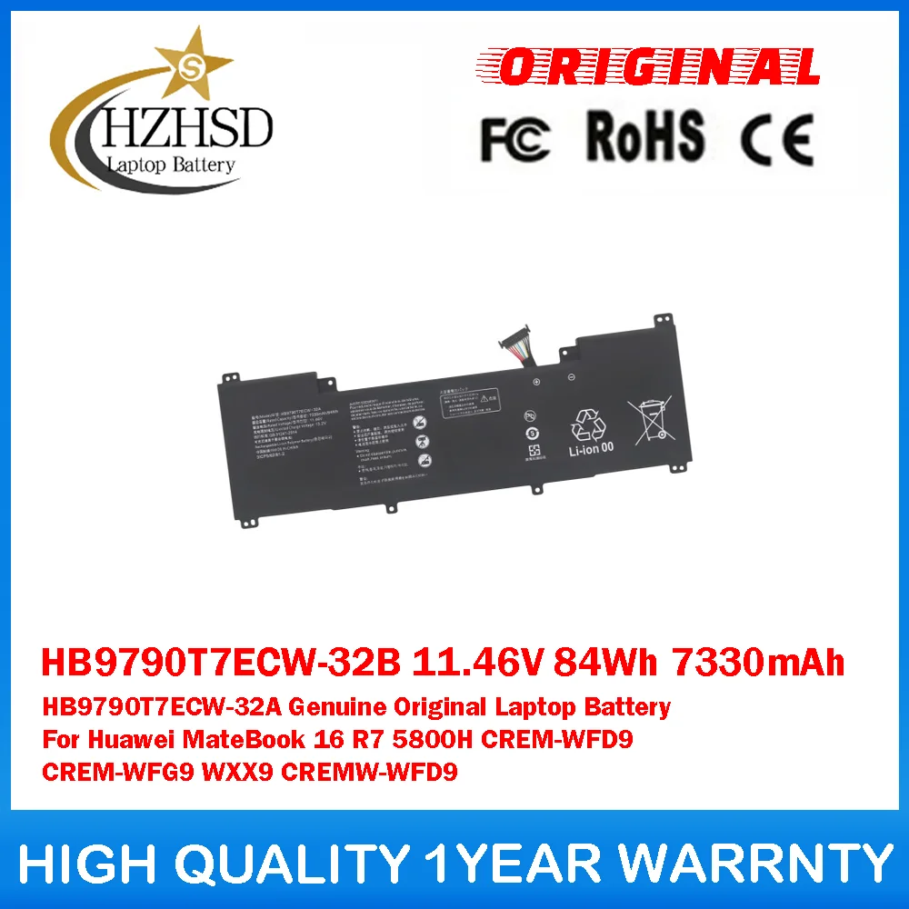 

HB9790T7ECW-32B 11.46V 84Wh 7330mAh HB9790T7ECW-32A Genuine Original Laptop Battery For Huawei MateBook 16 R7 5800H CREM-WFD9