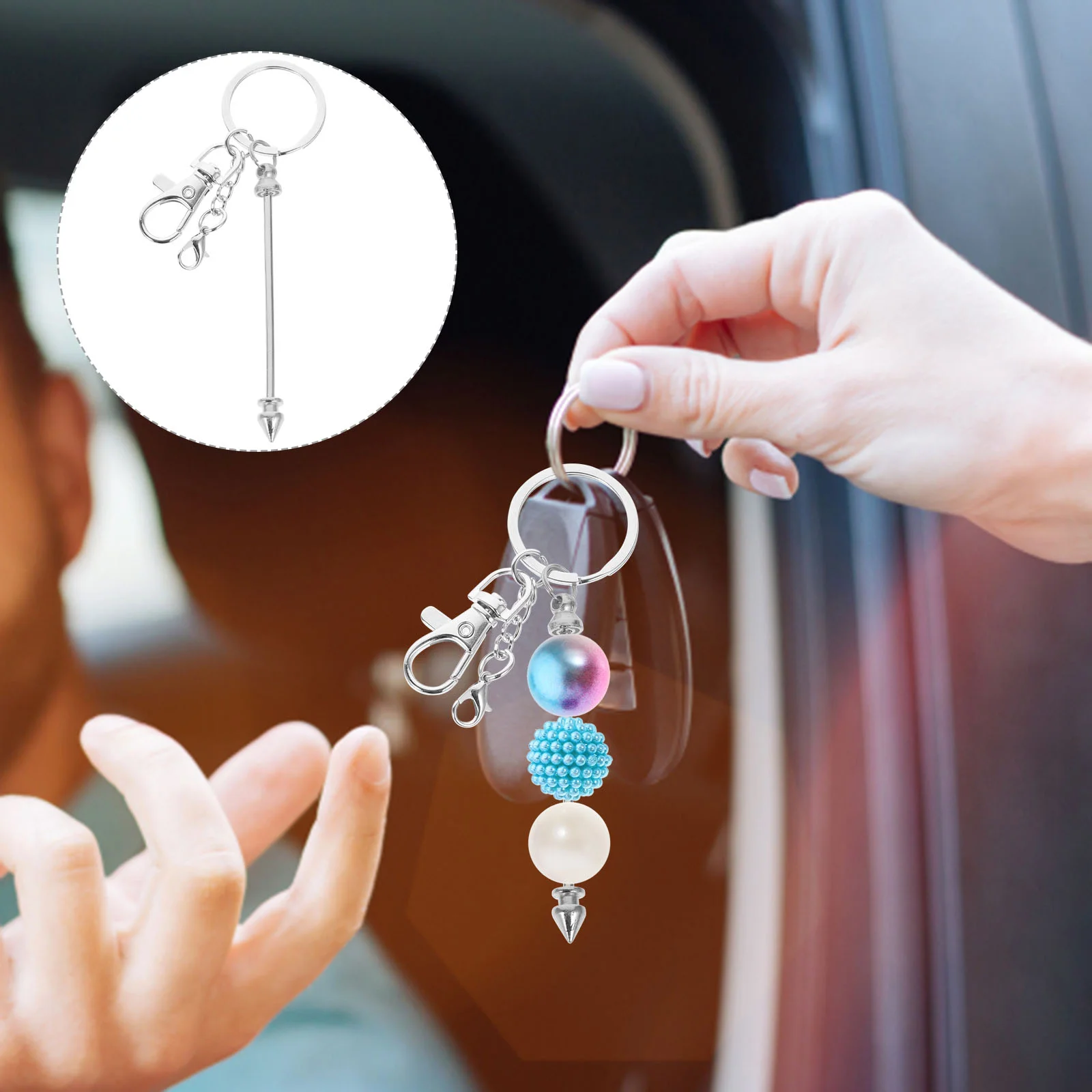 

8 Pcs Beaded Key Chain Beadable Bar Car Kit Keychain Wallet Keychains Keychian Ring Bars Blanks