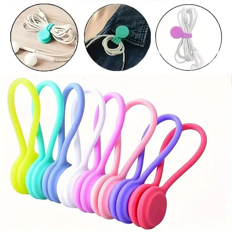 3/10pcs Cable Management Organizer Reusable Magnetic Cable Ties Silicone USB Data Cord Winder Earphone Wire Protector Ties Stand