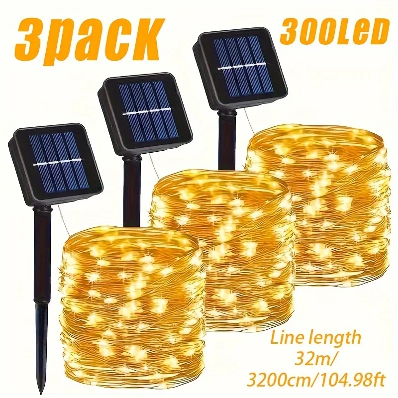 

3 Packs Solar-Powered Copper Wire Fairy Lights For Outdoor Christmas Halloween Easter Garden Camping Patio Lighting Decorations