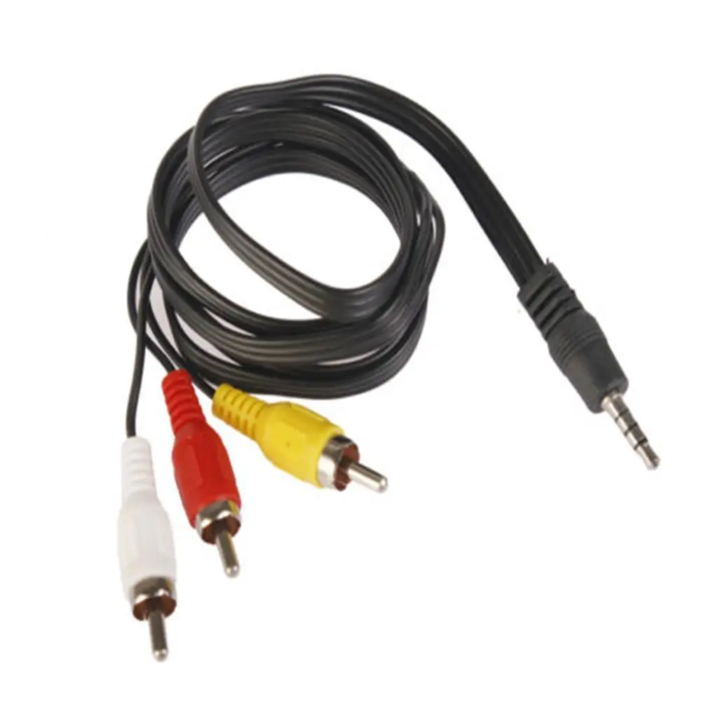 Black Durable Converter 3 RCA Cord 3.5MM Jack To RCA Audio Cable AV Wire Video Cables