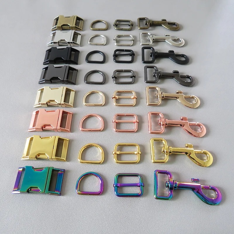 1 Set 25mm Webbing Metal Belt Buckle Strap Slider D Ring Snap Clip Hook For Pet Dog Collar Leads Lock Lobster Clasp Accessories