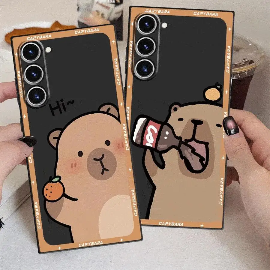 حافظة لهاتف سامسونج جالاكسي S24 Plus S25 Edge S20 S21 FE S23 غطاء هاتف ناعم أسود للغاية كارتوني لطيف كابيبارا #1
